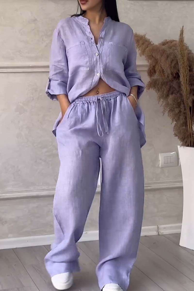 Ensemble pantalon en coton et lin décontracté Lara
