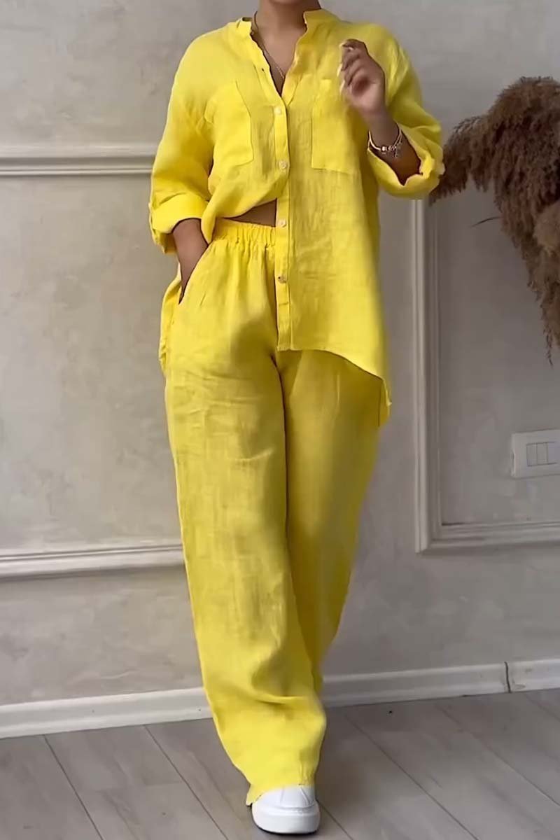 Ensemble pantalon en coton et lin décontracté Lara