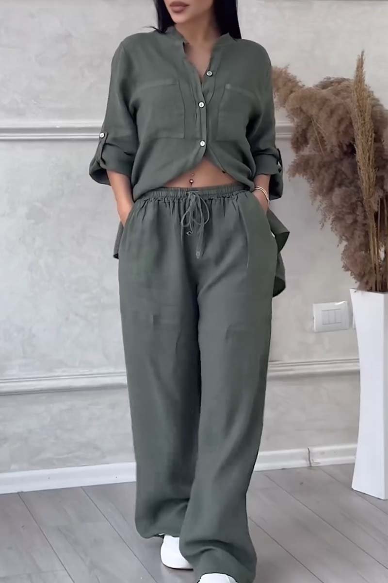 Ensemble pantalon en coton et lin décontracté Lara