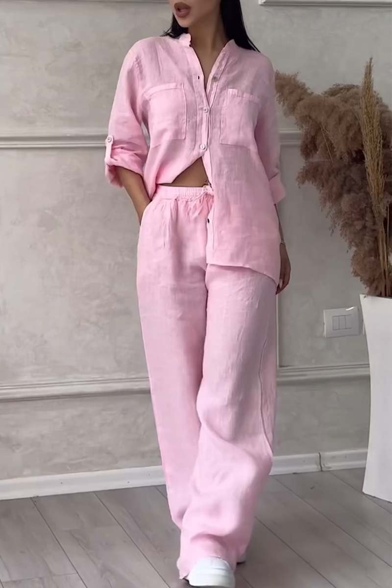 Ensemble pantalon en coton et lin décontracté Lara