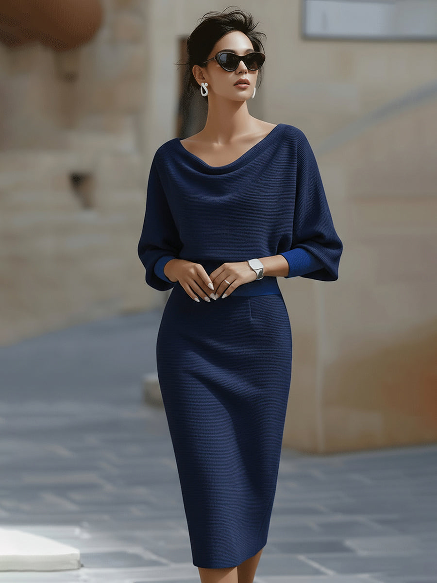 Robe midi drapée chauve-souris blanche