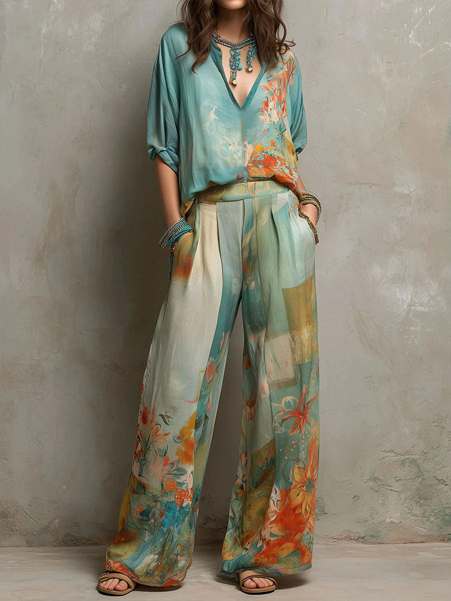 Chiara | Ensemble élégant avec imprimé floral et pantalon ample