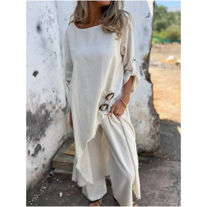 Nouvelle robe + pantalon en coton-lin - Ensemble deux pièces confortable